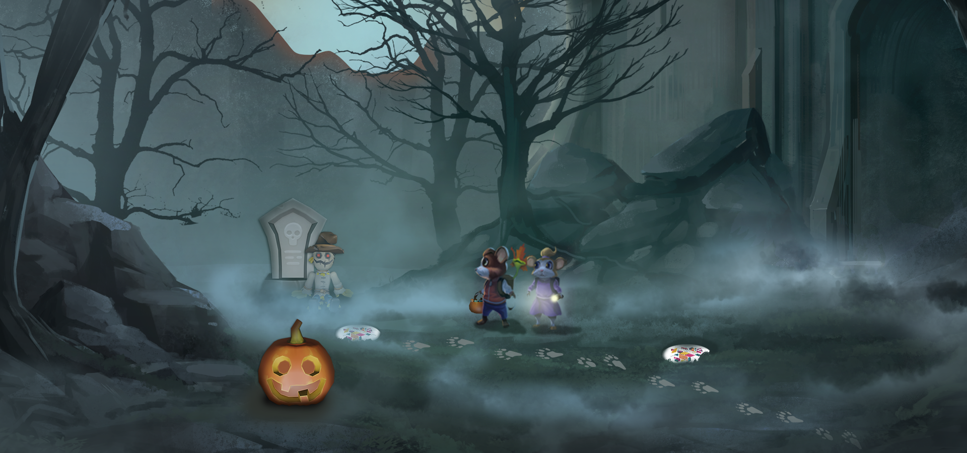 Musse and Helium in dark woods