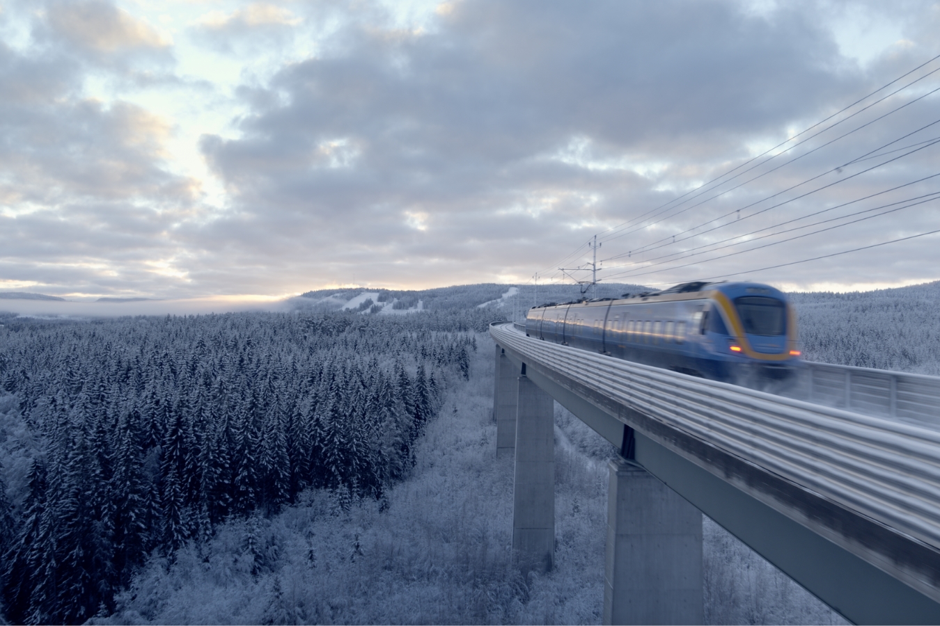 Tåg på bro, vinter