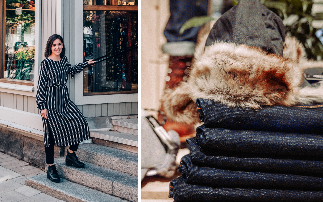 Butik entré, och jeans på hylla