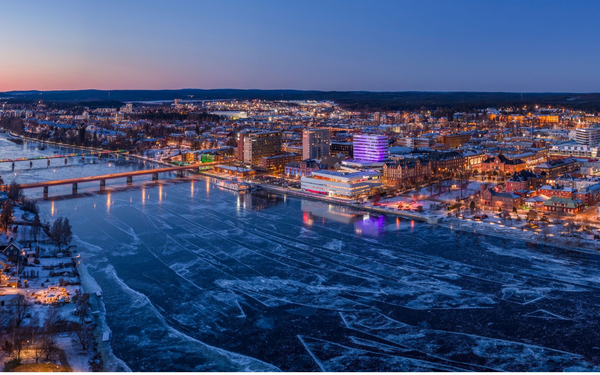 Vy över Umeå. vinter