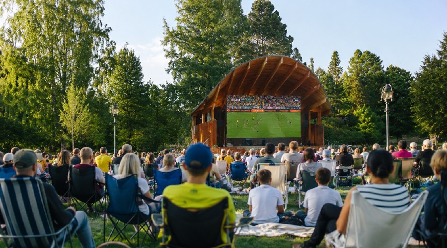 Ai genererad bild i döbelns park, med människor som kollar på fotboll