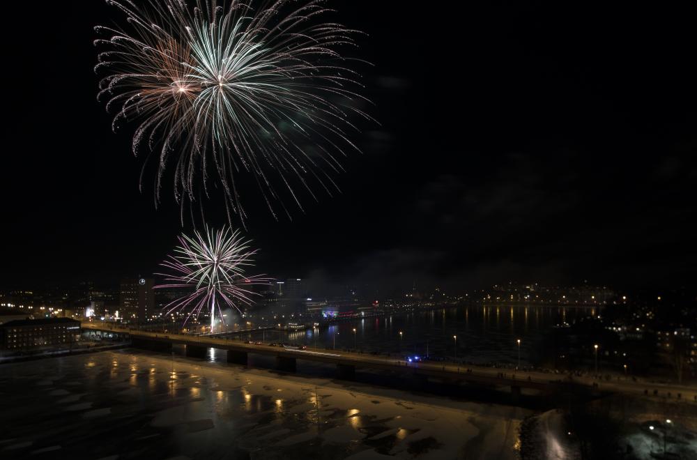 New Year's fireworks over Umeå