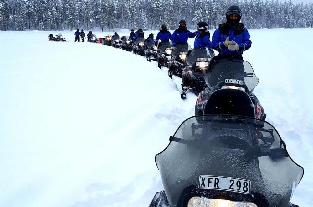 A guided snowmobile ride