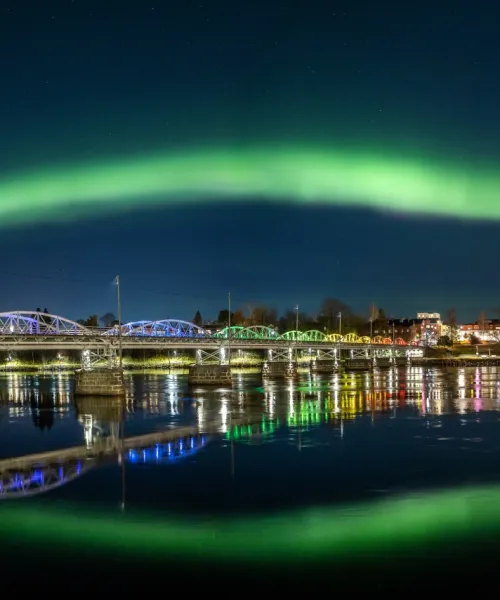 Umeå stad. Panorama. Norrsken